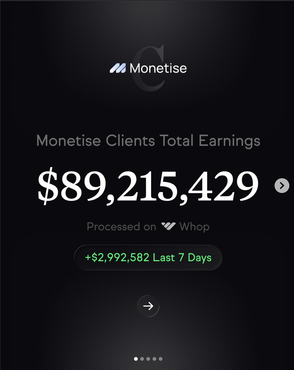 Consulting.com: Monetise clients total earnings of $89,215,429 processed on Whop